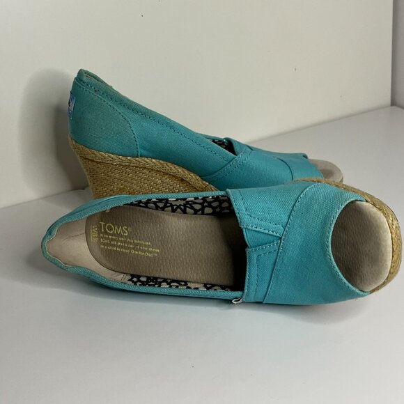 TOMS Espadrilles Wedges Open toe size 8.5 Turquoise - Picture 3 of 4